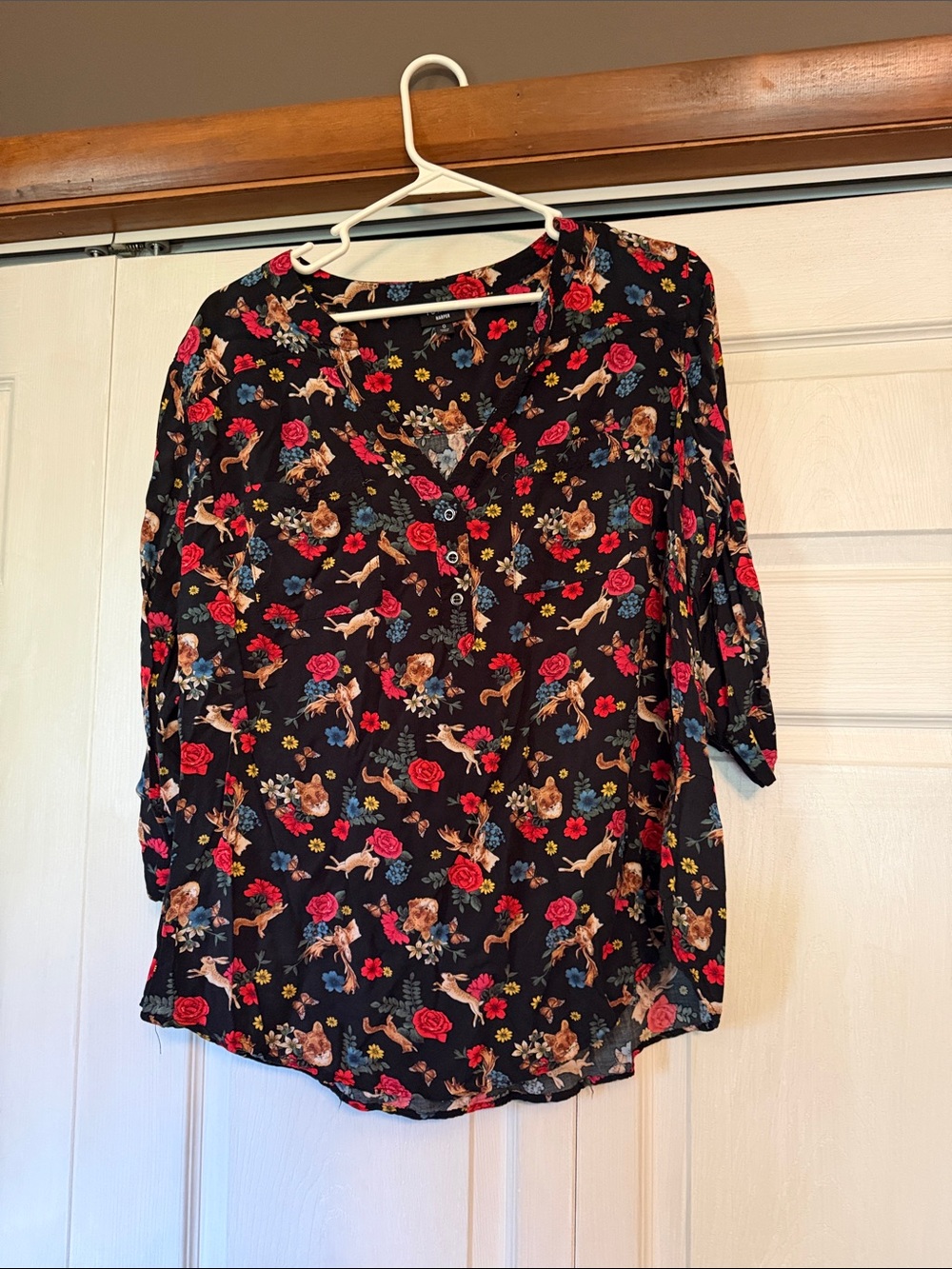 torrid Black Floral V-Neck Button Blouse